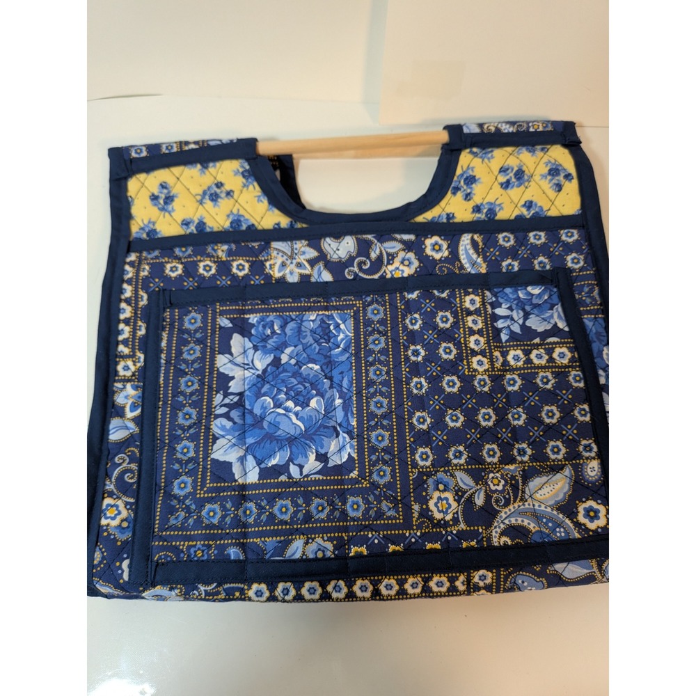 Casserole carrier Quilted Floral Paisley Organizer Tote Bag Blue Yellow Wooden